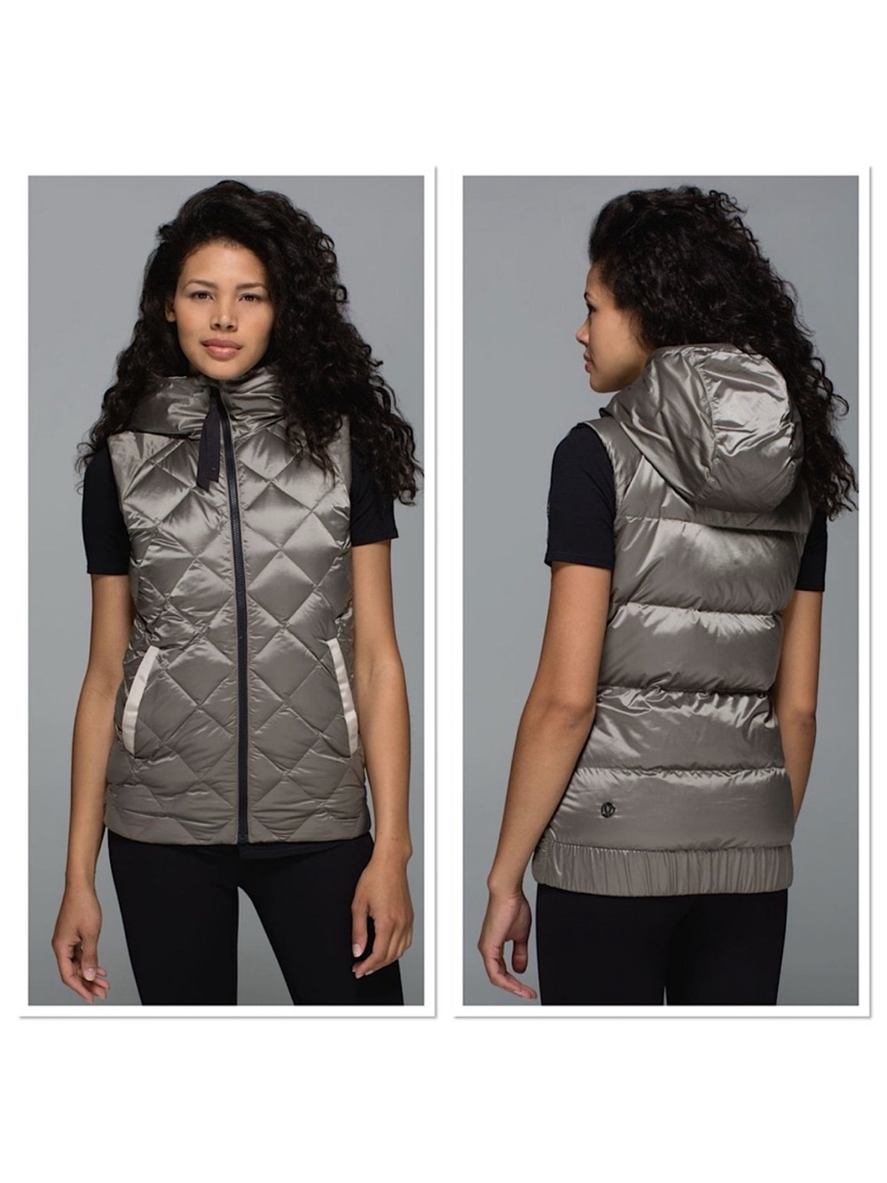 LULULEMON The Fluffiest Reversible Down Puffer Vest Taupe Camo Sz 8
